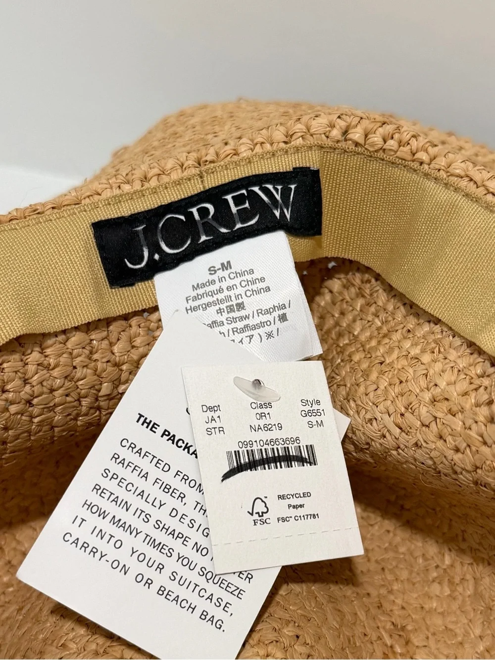 NEW J. Crew Wide-brim packable straw hat S/M G6551 $98
